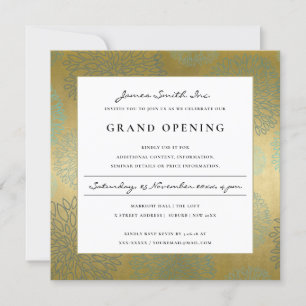 LUX BLUE GOLD DAHLIA FLORAL GRAND OPENING INVITE