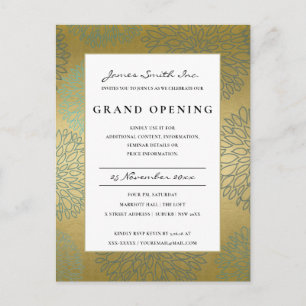 LUX BLUE GOLD DAHLIA FLORAL GRAND OPENING INVITE POSTCARD