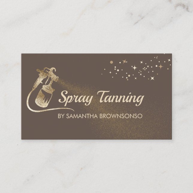 Lux Brown Gold Elegant Calligraphy Tan Spray Business Card (Front)