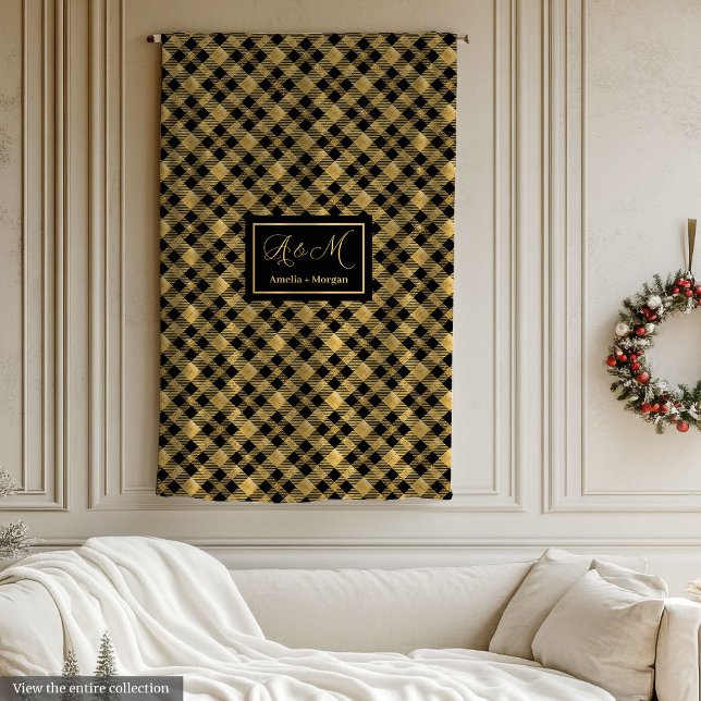 Lux Chequered Blanket Black Gold Outdoor Gift Idea (Lux Checkered Blanket Black Gold Outdoor Gift Idea)