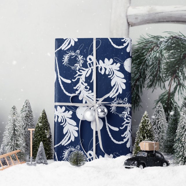 Lux Christmas Elegant Baubles on Blue Wrapping Paper (Wrap your gifts in elegance and joy with Lux Christmas, spreading love this festive season.)