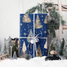 Lux Christmas Gold on Blue Wrapping Paper