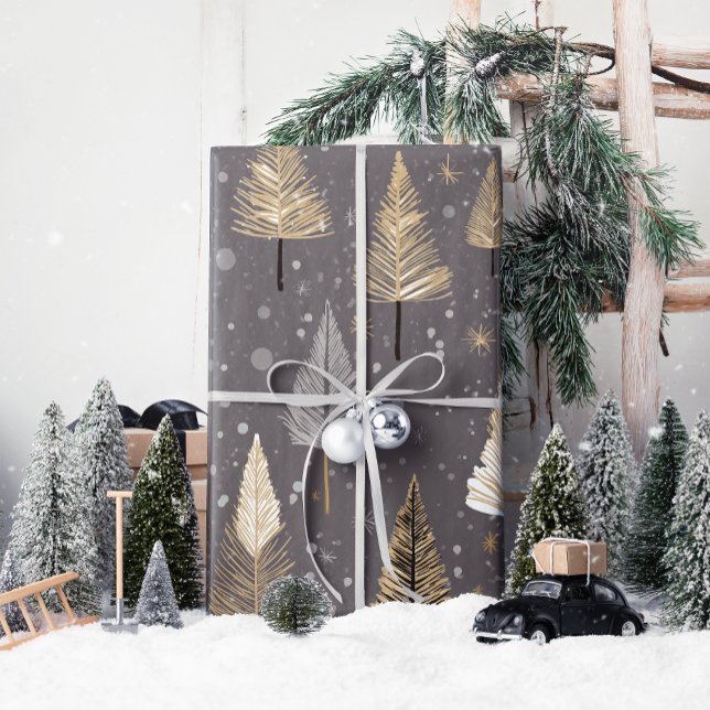 Lux Christmas Gold on Grey Wrapping Paper (Wrap your gifts in elegance with Lux Christmas Gold on Gray—pure holiday magic!)