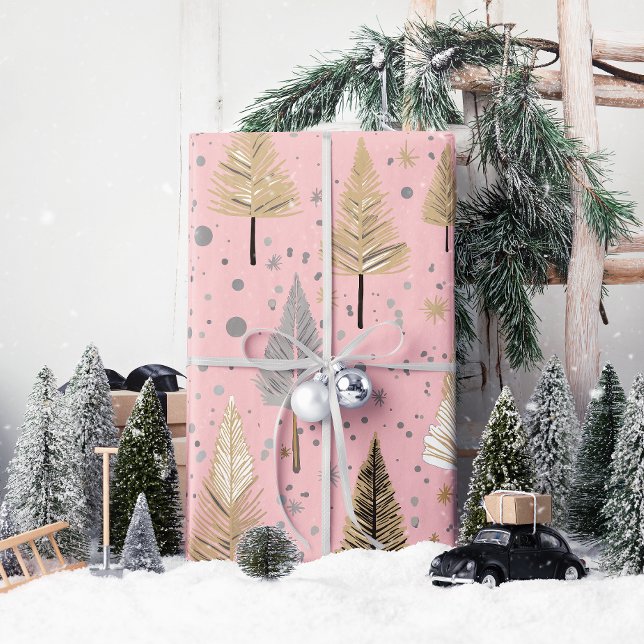 Lux Christmas Gold on Pink Wrapping Paper (Wrap your gifts in elegance with Lux Christmas Gold on Pink—pure holiday magic!)