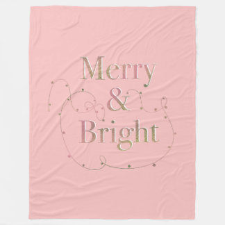 Lux Christmas Merry & Bright on Pink Fleece Blanket