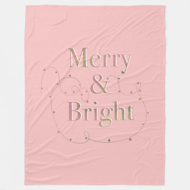 Lux Christmas Merry & Bright on Pink Fleece Blanket (Front)