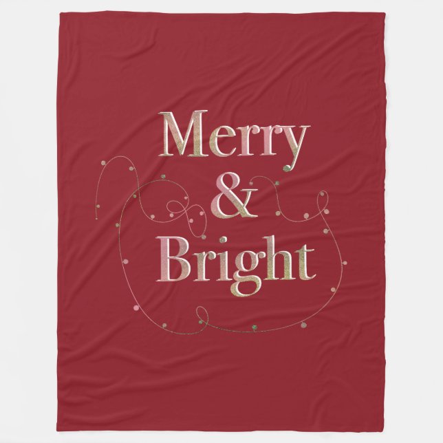 Lux Christmas Merry & Bright on Red Fleece Blanket (Front)