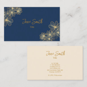 Lux Elegant Gold Flower   Blue Business Card