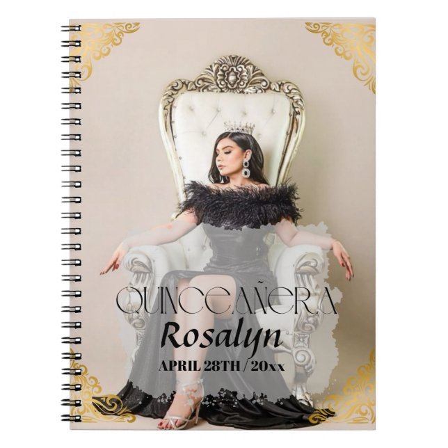 Lux Elegant Photo Quinceanera Gold Notebook (Front)
