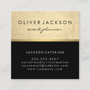 Lux Executive / Glitter Black / Gold Bar Trim Square Business Card