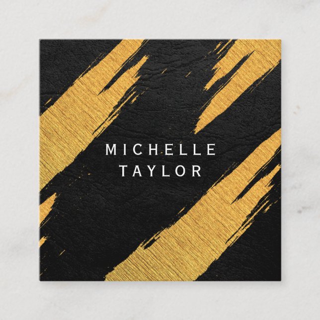 Lux Faux Gold Artistic Marks Leather Print Square Business Card (Front)
