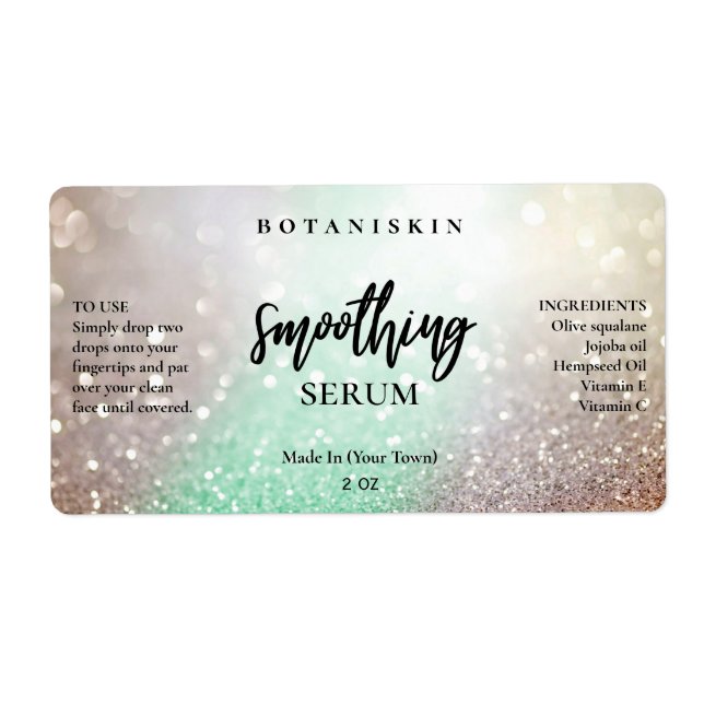 Lux Glitter Mint And Silver Face Serum Labels (Front)