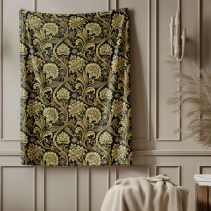 Lux Gold Black Baroque Damask Soft Throw Blanket