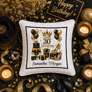 Lux Gold Black Confetti 30th Birthday Pillow