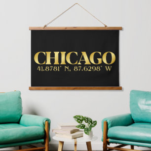Lux Gold Chicago Latitude & Longitude Hanging Tapestry