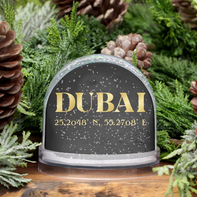 Lux Gold Dubai Latitude & Longitude Snowglobe (Winter)