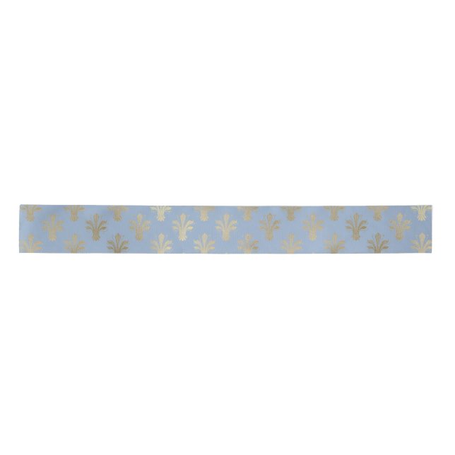Lux Gold Fleur de Lis and Cerulean Blue Satin Ribbon (Front)