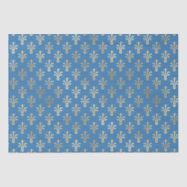 Lux Gold Fleur de Lis and French Blue   Tissue Paper (Front)