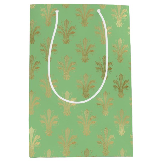 Lux Gold Fleur de Lis and Green Ash  Medium Gift Bag (Front)