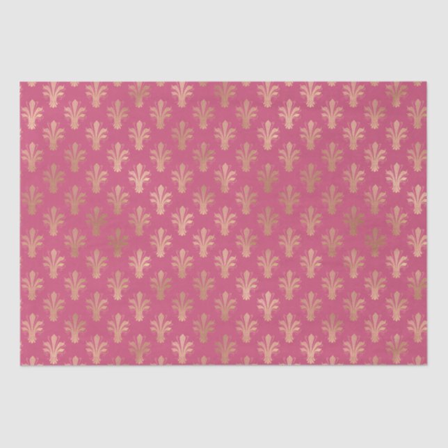 Lux Gold Fleur de Lis and Raspberry Sorbet  Tissue Paper (Front)