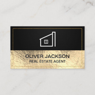 Lux Gold Foil Black Mesh Home Icon Business Card