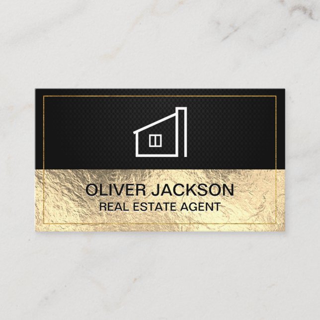 Lux Gold Foil Black Mesh Home Icon Business Card (Front)