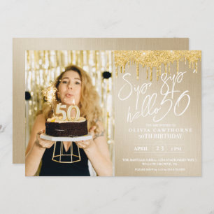 Lux Gold Glitter 50th Photo Birthday Invitat Invitation
