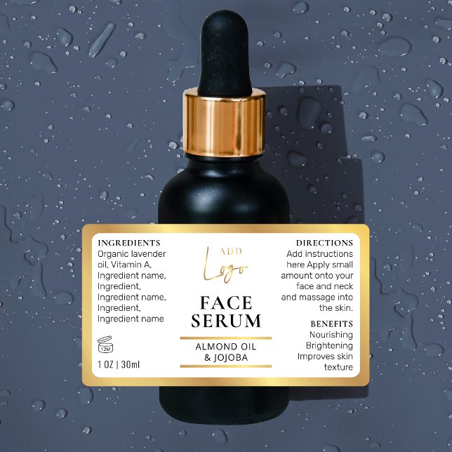 Lux Gold Logo 1 OZ 30ml Cosmetic Bottle Waterproof (Waterproof 1 OZ cosmetic dropper bottle wrapper labels in white and faux gold *verify size*)