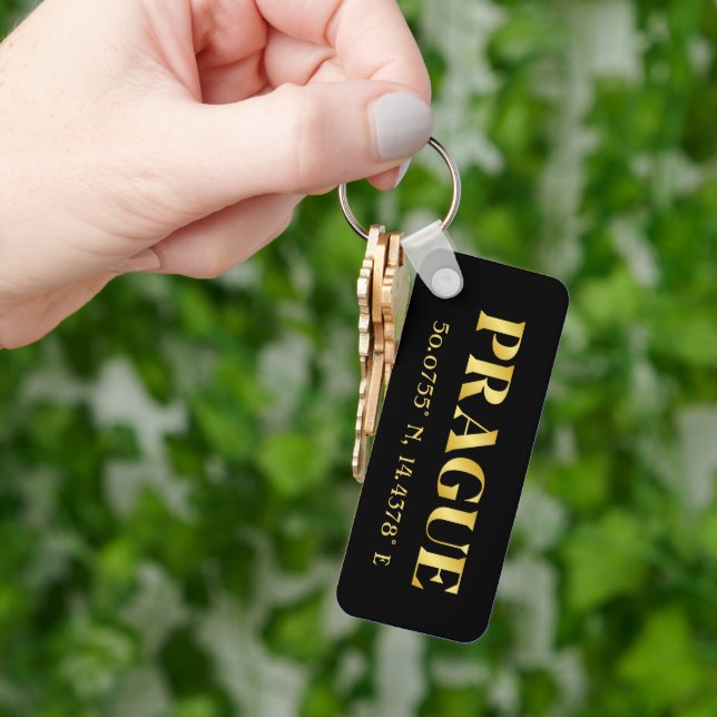 Lux Gold Prague Latitude & Longitude  Key Ring (Hand)