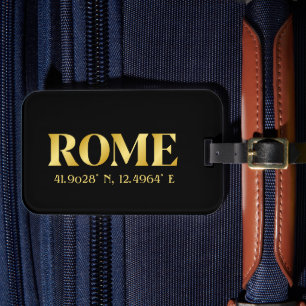 Lux Gold Rome Latitude & Longitude Luggage Tag