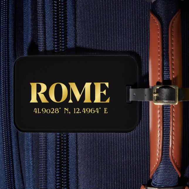 Lux Gold Rome Latitude & Longitude  Luggage Tag (Front Insitu 4)