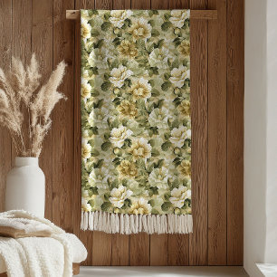 Lux Green Floral Blanket Gold Foliage in Pastels