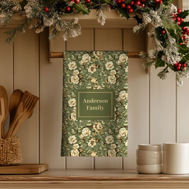 Lux Green Gold Print Personalised Kitchen Towel  (Lux Green Gold Print Personalized Kitchen Towel )