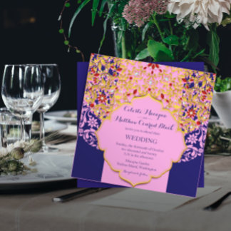 Lux Jewelled Gold Pink Blue Hindu Wedding Invitation