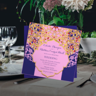 Lux Jewelled Gold Pink Blue Hindu Wedding Invitation