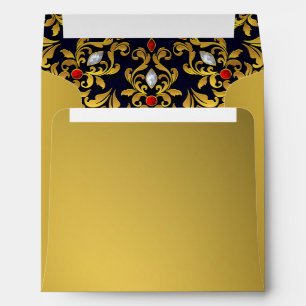 Lux Jewelled Gold Red Blue Hindu Wedding Envelope