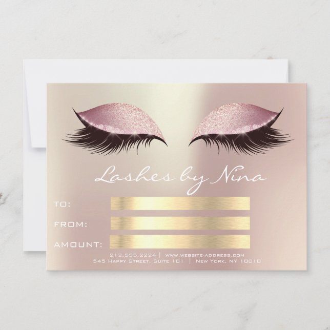 Lux Lashes Pink Rose Gold Makeup Certificate Gift1 (Front)