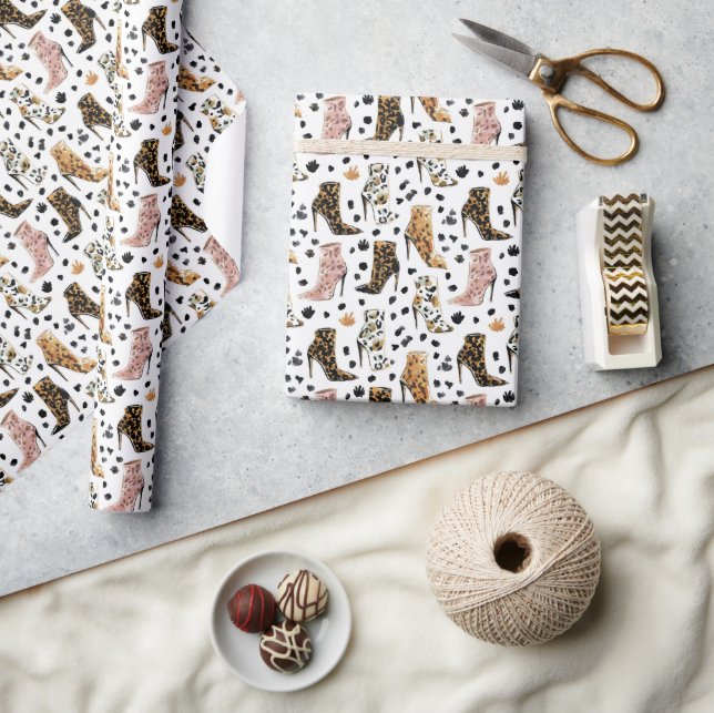 Lux Leopard Print High Heel Boots Fashion Pattern Wrapping Paper (Crafts)