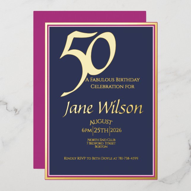 Lux Navy, Pink and Gold Foil 50th  (Front/Back)