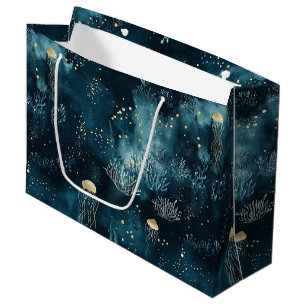 Lux Ocean Jellyfish & Coral Gold Pattern (1) Large Gift Bag