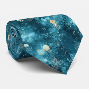 Lux Ocean Jellyfish & Coral Gold Pattern (3) Tie