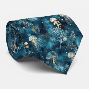 Lux Ocean Jellyfish & Coral Gold Pattern Tie