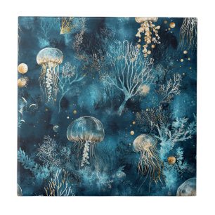 Lux Ocean Jellyfish & Coral Gold Pattern Tile