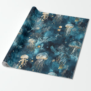 Lux Ocean Jellyfish & Coral Gold Pattern Wrapping Paper