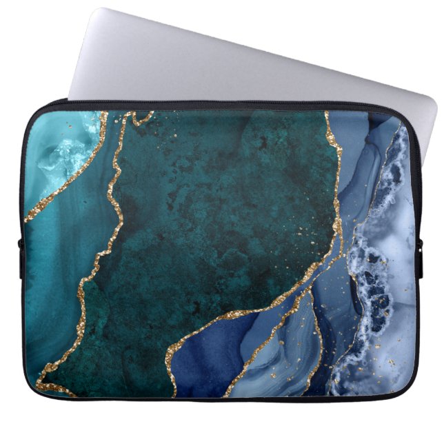 Lux Peacock Agate & Gold  Laptop Sleeve (Front)