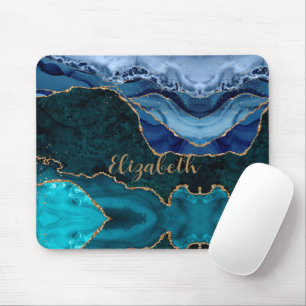 Lux Peacock Agate & Gold Personalized Mouse Mat