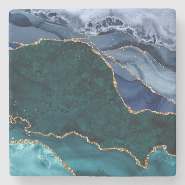 Lux Peacock Agate & Gold  Stone Coaster (Front)