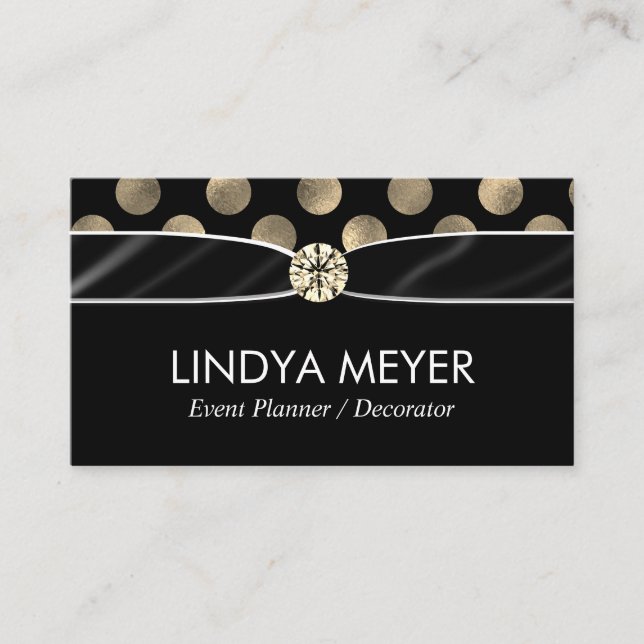 Lux Polka Dot Ribbon and Diamond Centre Piece Business Card (Front)