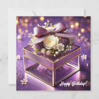 Lux purple glass floral gift gold chiffon bow