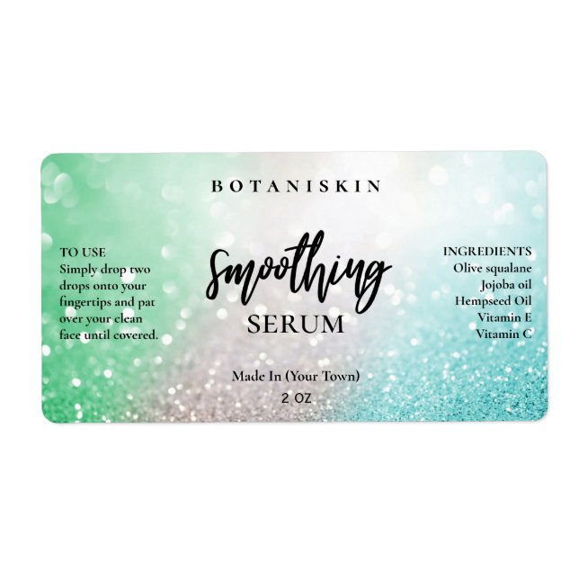 Lux Silver Glitter Blue And Mint Face Serum Labels (Front)